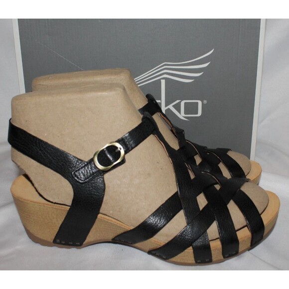 Dansko Tinley Women's Leather Sandals Shoes EU 42 US 11.5-12 BLACK NIB - Picture 2 of 7